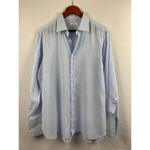 De Lisi Mens Striped Dress Shirt L Blue